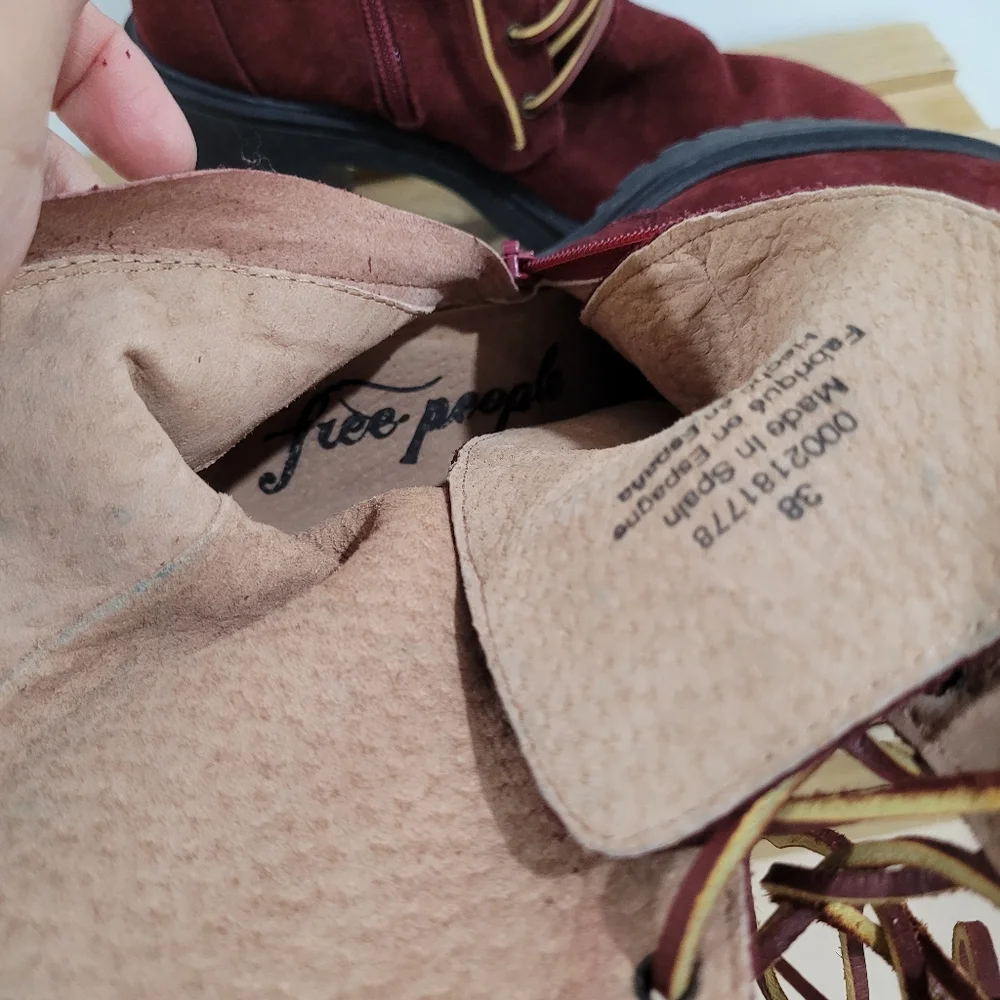Free People Dylan Burgundy Suede Leather Lace-Up Combat Boots